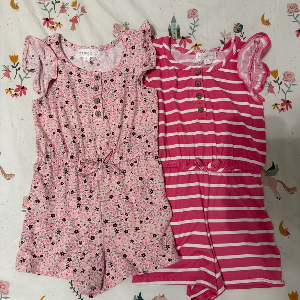 Pink Floral and Striped Romper Set